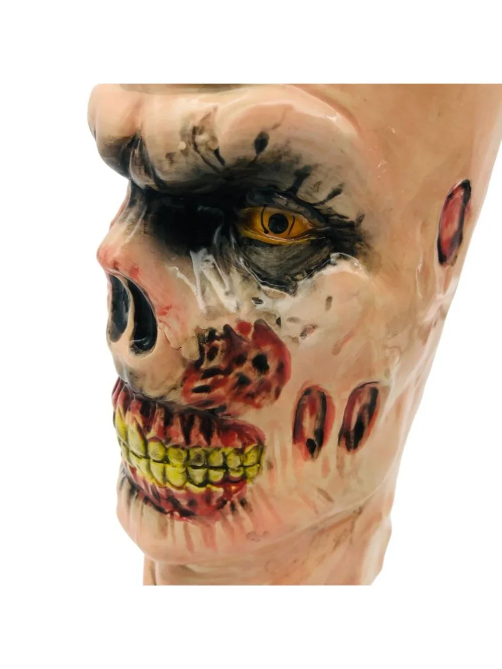 Zombie Head Ceramic Halloween Tumbler Vase Hand-Painted 3D Creepy Decor 10” Tall